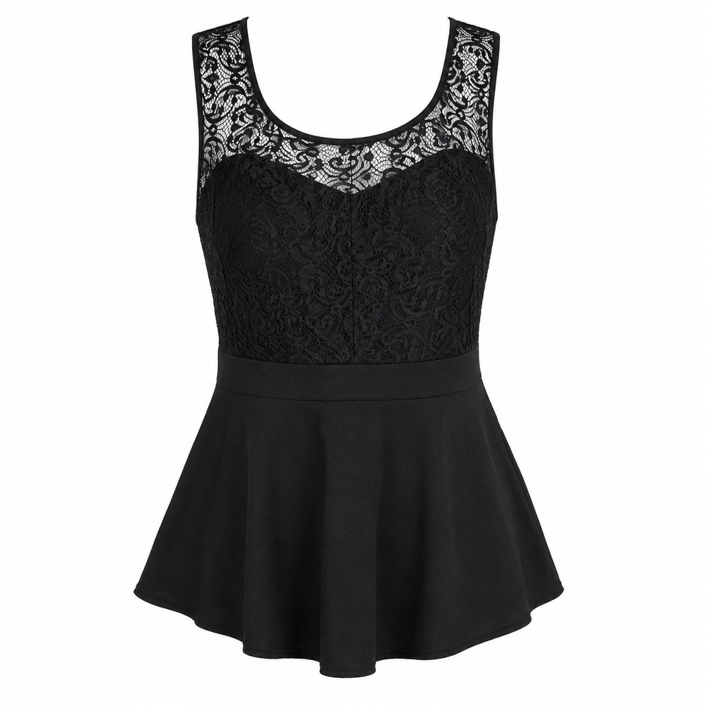Torrid Plus Size 5X Blackā Floral Illusion Lace Yoke Peplum Sleeveless Top